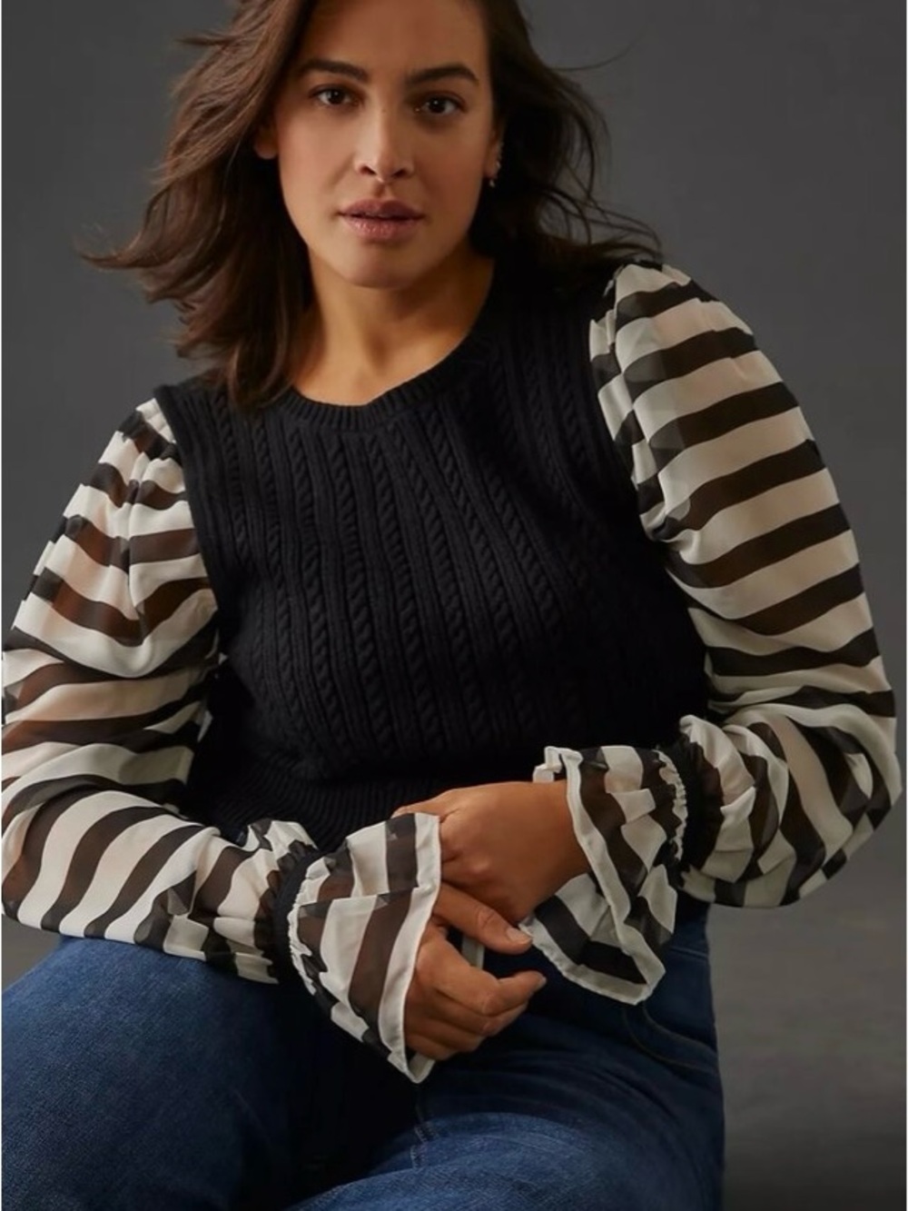 NWT Anthropologie Maeve Contrast-Sleeve Sweater, Size XS